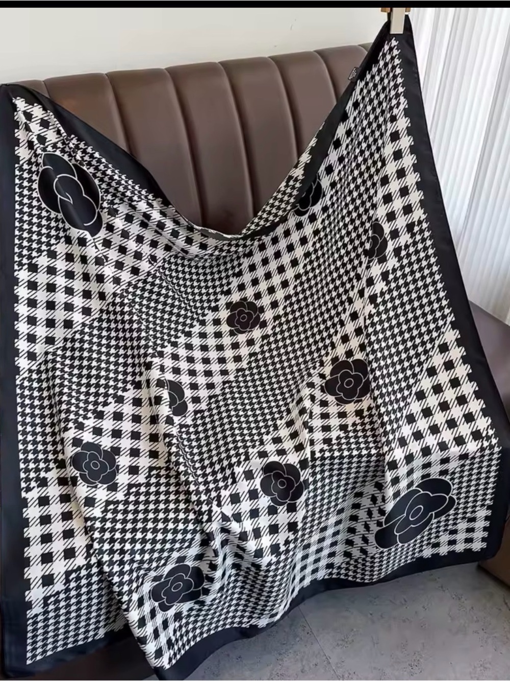 Black & White Floral Houndstooth Scarf